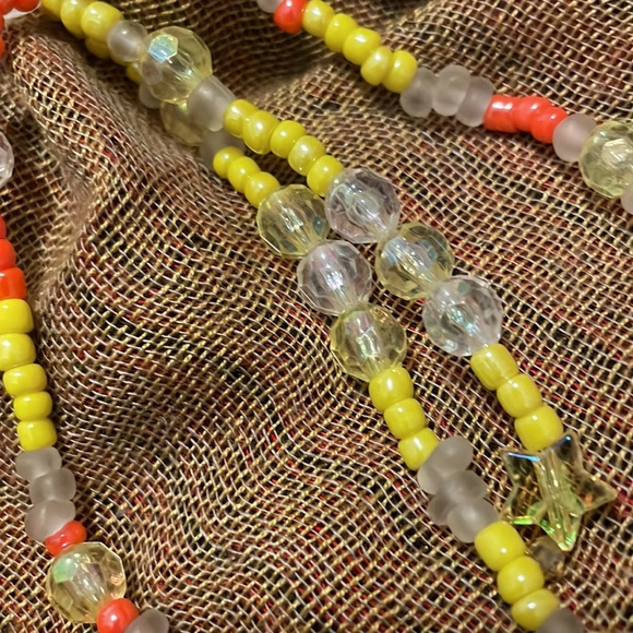 Embellished Clear Hair Elastic w Hand Beaded Streamers Bright Yellow & Orange - Picture 5 of 5